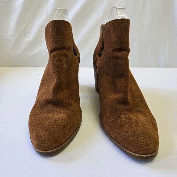 Lucky Brand Powe Bootie Womens 9.5 Cognac Brown Suede Ankle Boots - Picture 3 of 10